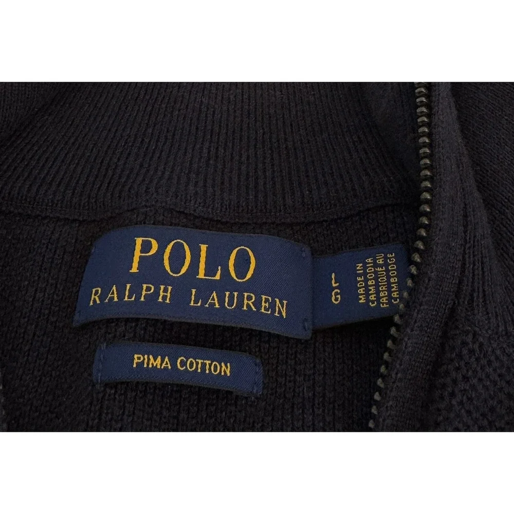 Polo By Ralph Lauren Sweater Pima Cotton Size  L 1/4‎ Zip Blue Preppy Old Money